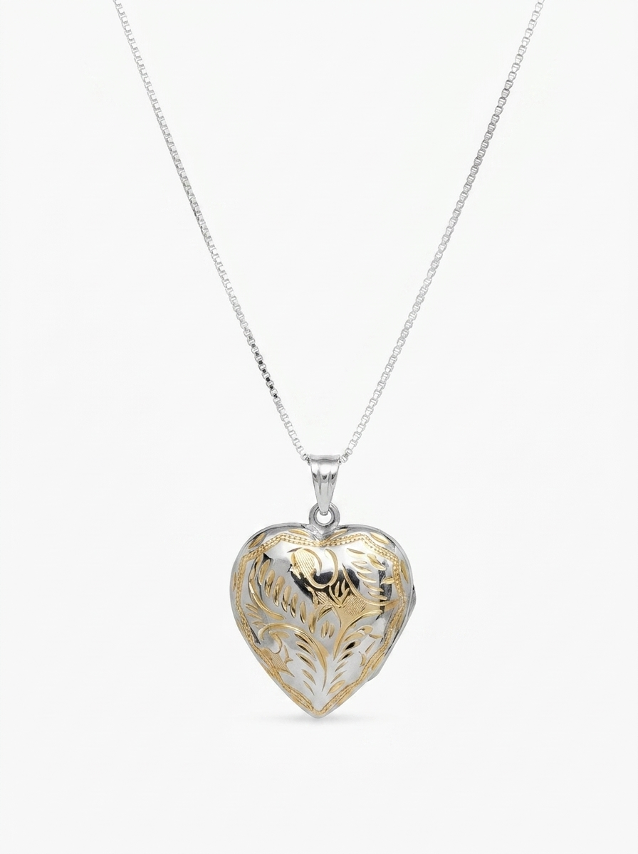 Gold Wash Engraved Heart Vault Locket