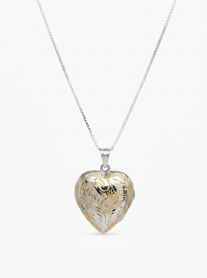 Gold Wash Engraved Heart Vault Locket