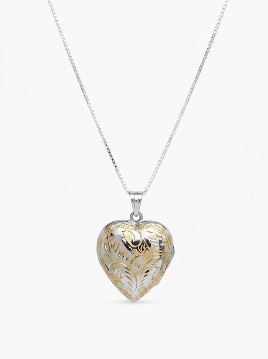 Gold Wash Engraved Heart Vault Locket