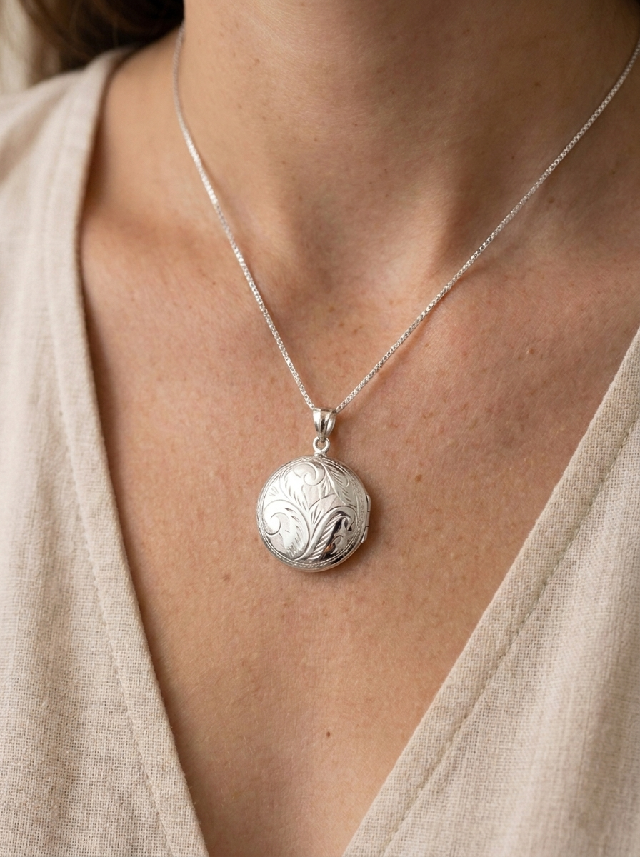Round Engraved Vault Locket