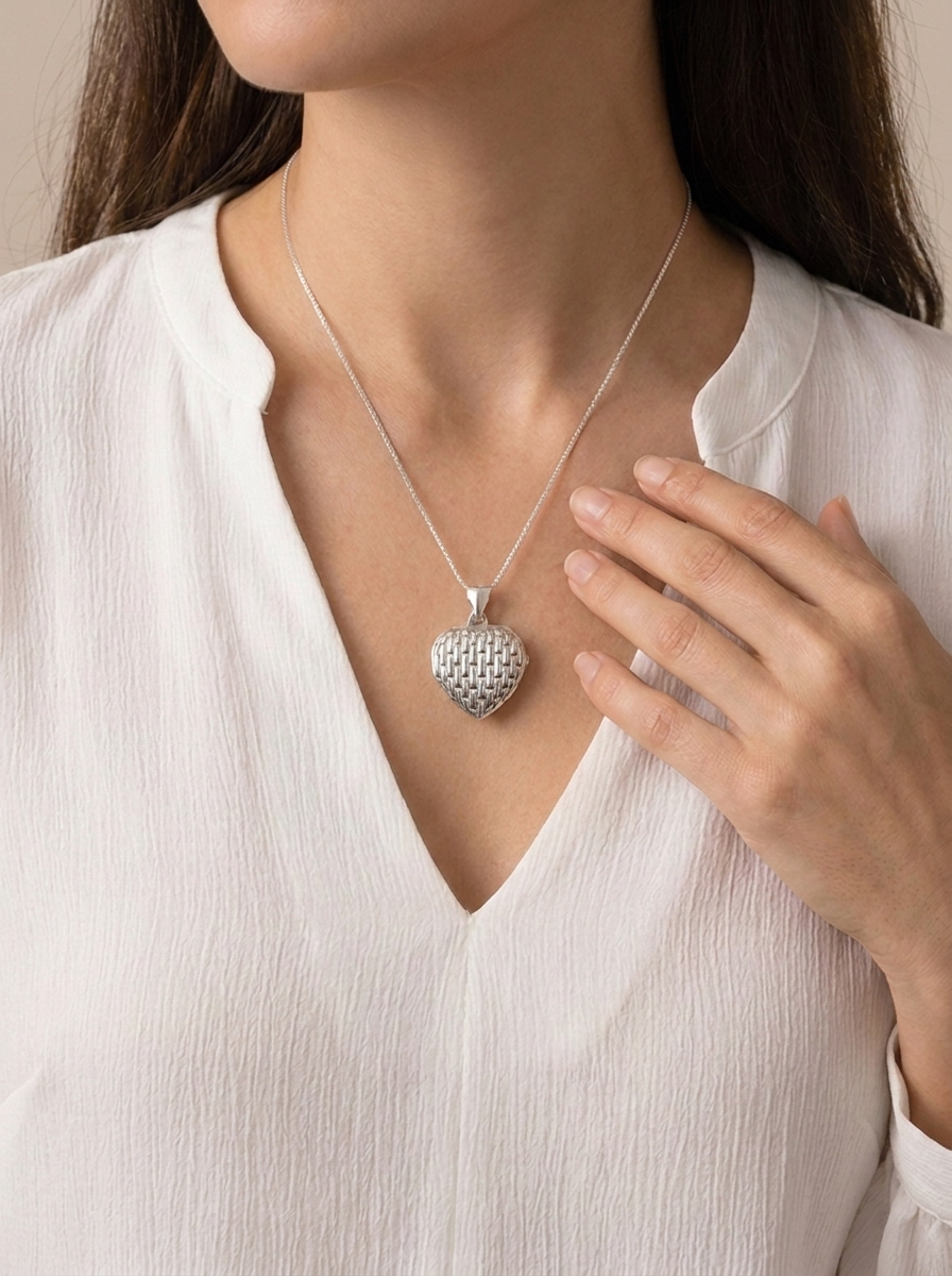 Basket Weave Heart Vault Locket