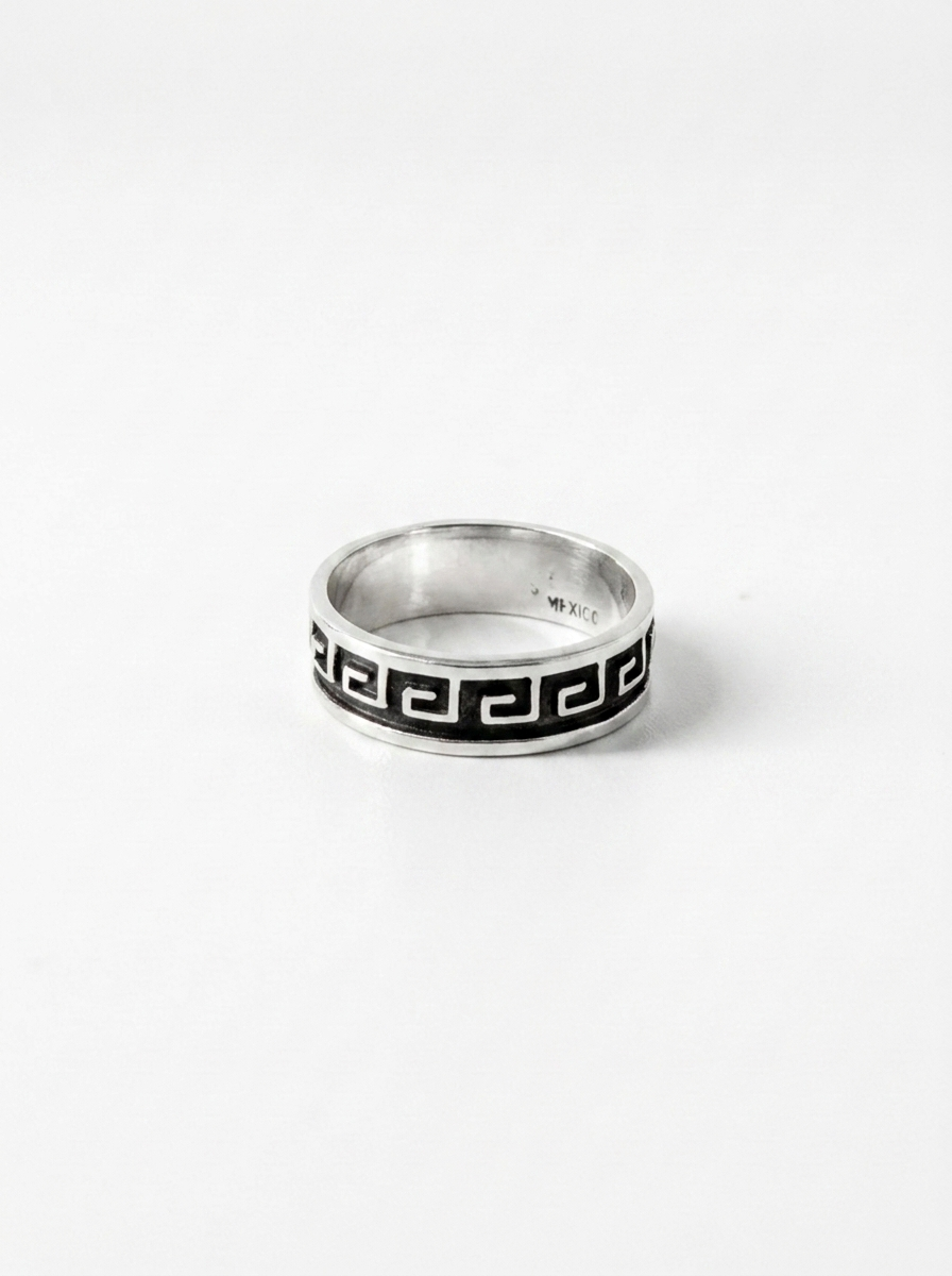 Greek Key Oxidized Band Ring