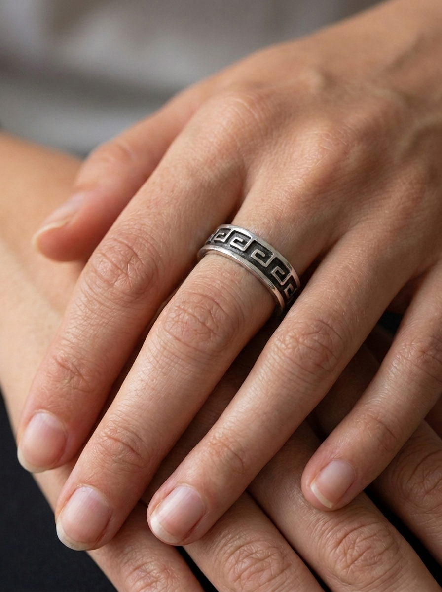 Greek Key Oxidized Band Ring